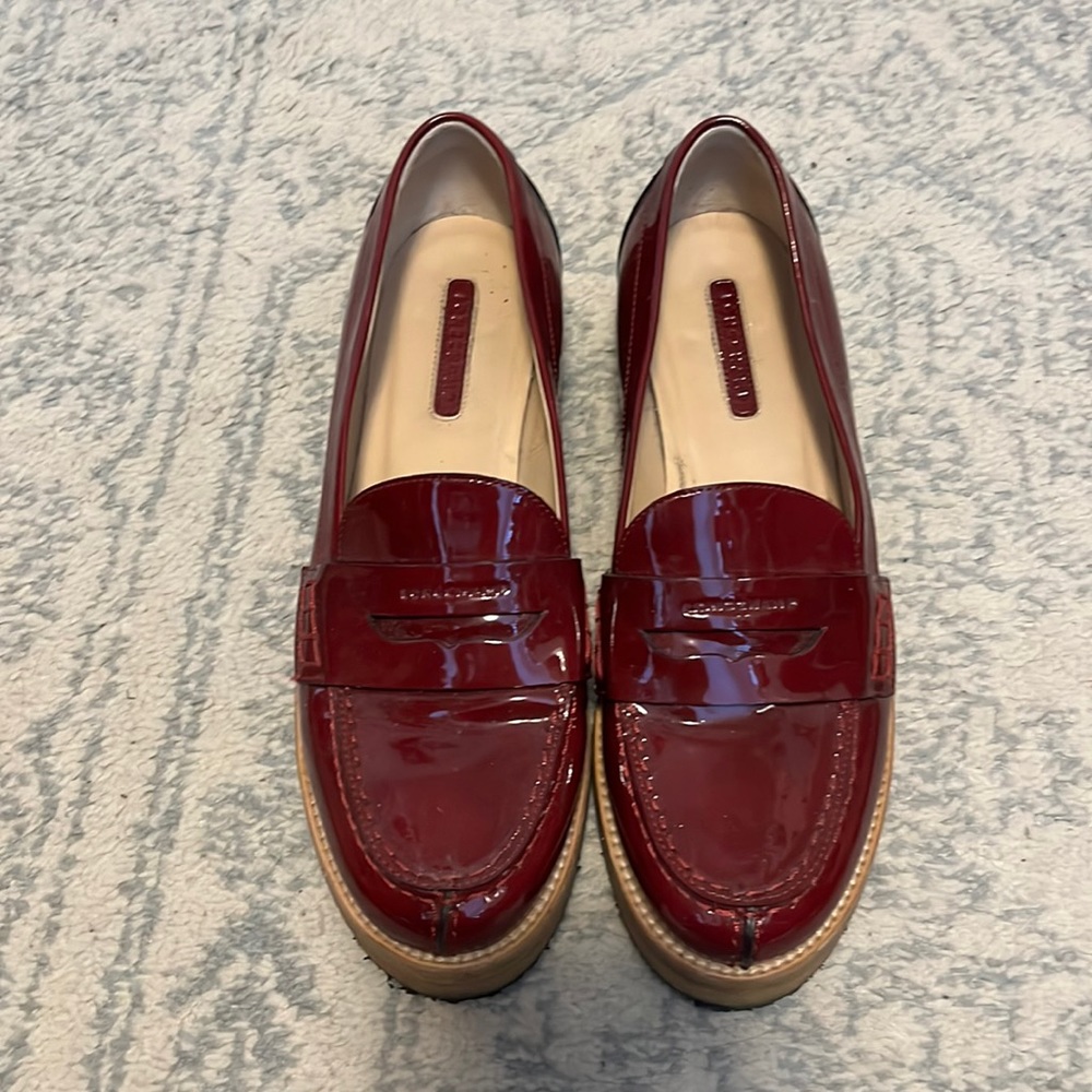 Longchamp wedge patent leather loafers